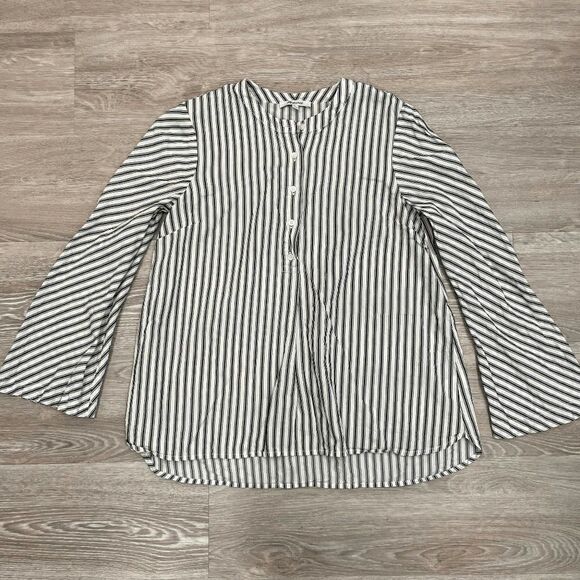 Madewell Women's White & Black Stripe Half Button Long Sleeve Tunic Sz Small - Picture 1 of 6